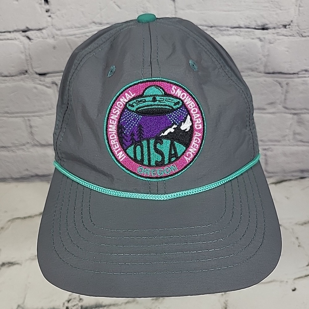 Snowboard Oregon Official League Hat Strapback Gray Rope Nylon UFO Patch Cap
